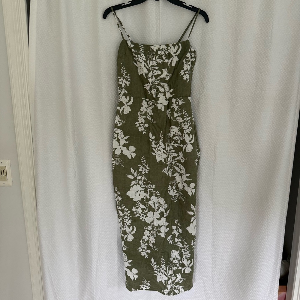 Reformation Frankie Linen Dress - Green Floral - Size 4 - Picture 8 of 8